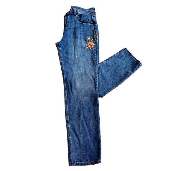 Old Navy boyfriend red roses embroidered Jeans size 6 - Picture 2 of 10